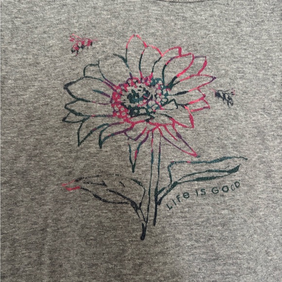 Life Is Good Heather Gray Boxy Tank Top with Floral Design - Picture 2 of 4